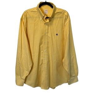 Brooks Brothers Men's Yellow Plaid Button Down Cotton Dress Shirt‎ Size Large